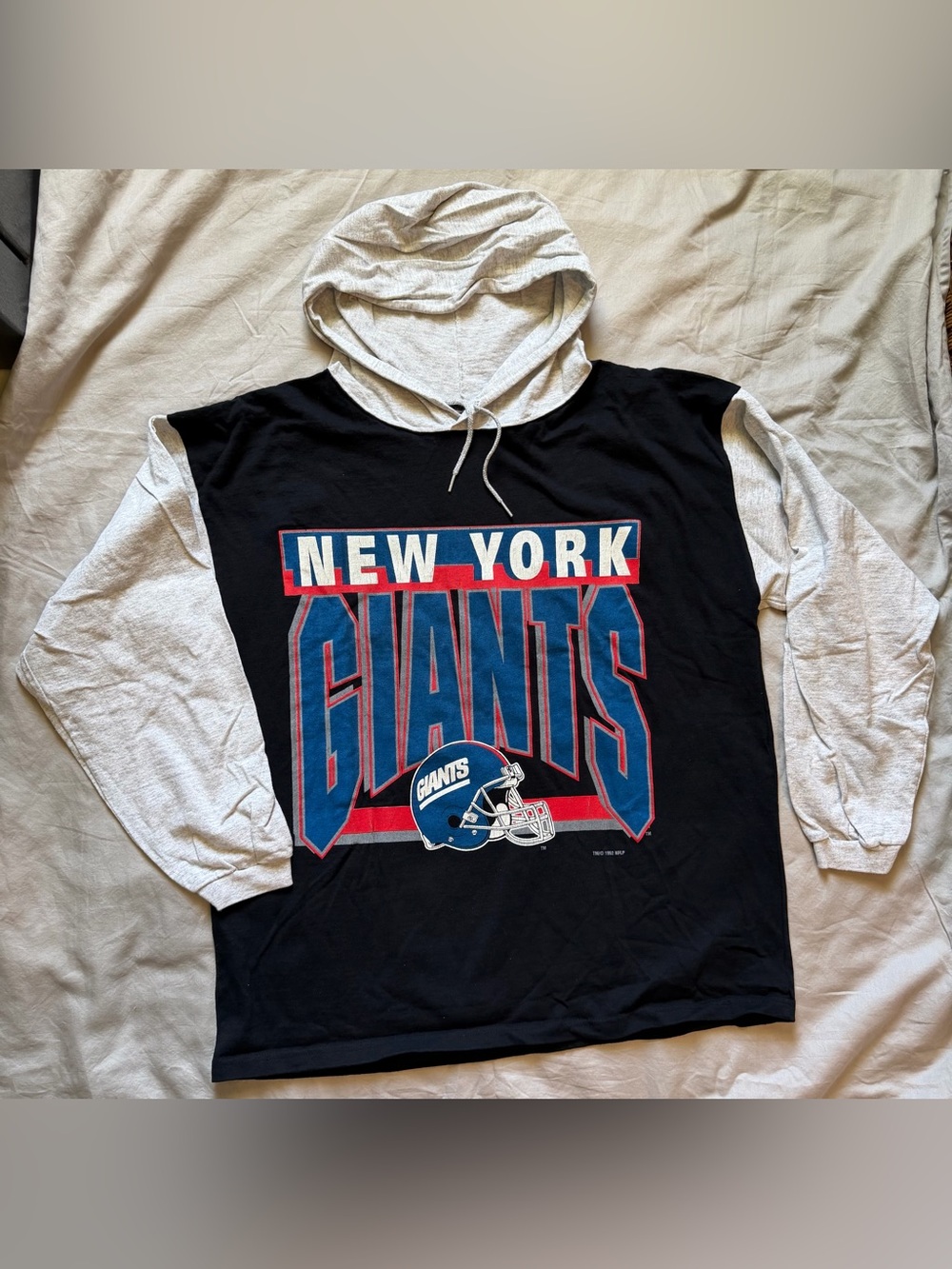 Vintage NY Giants Hooded Long Sleeve T Shirt Jostens L Black Blokecore